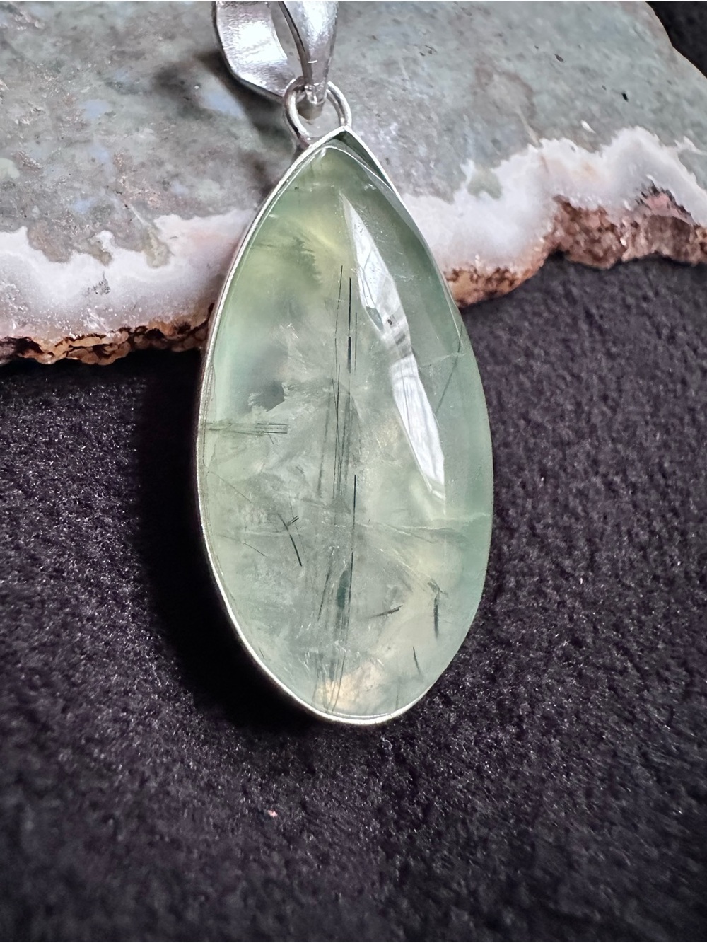 Artisan Pale Green PREHNITE Genuine Stone A Mineral Teardrop Pendant